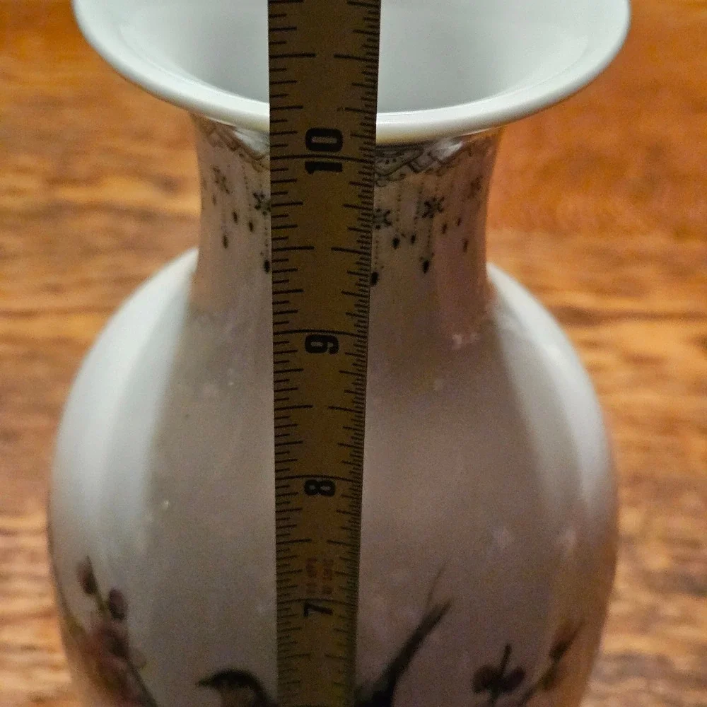 Vintage Jingdezhen Chinese Porcelain Bud Vase Birds and Flowers White 10‎ Inch